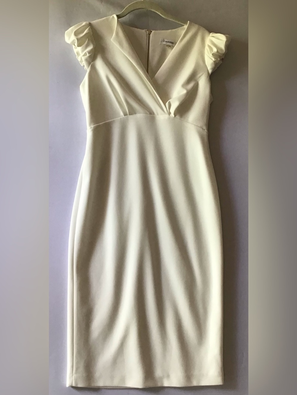 427 Cream Midi Sheath Dress with Puff Sleeves